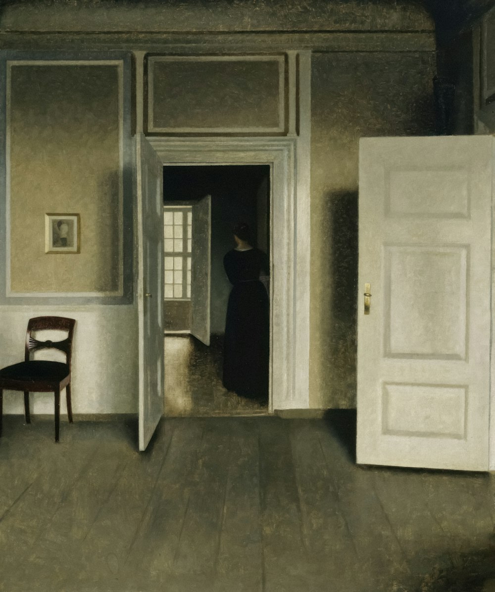 a painting of a person standing in a room