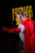 A dynamic superhero character striking a heroic pose on stage with colorful lights.