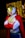 A person wearing a superhero costume with a white base, red gloves and cape, and a gold face mask. The background features blurred, twinkling lights adding a festive or theatrical atmosphere.