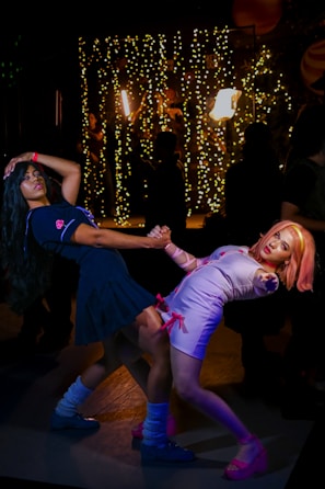 A vibrant fashion shoot showcasing dynamic poses and colorful outfits.