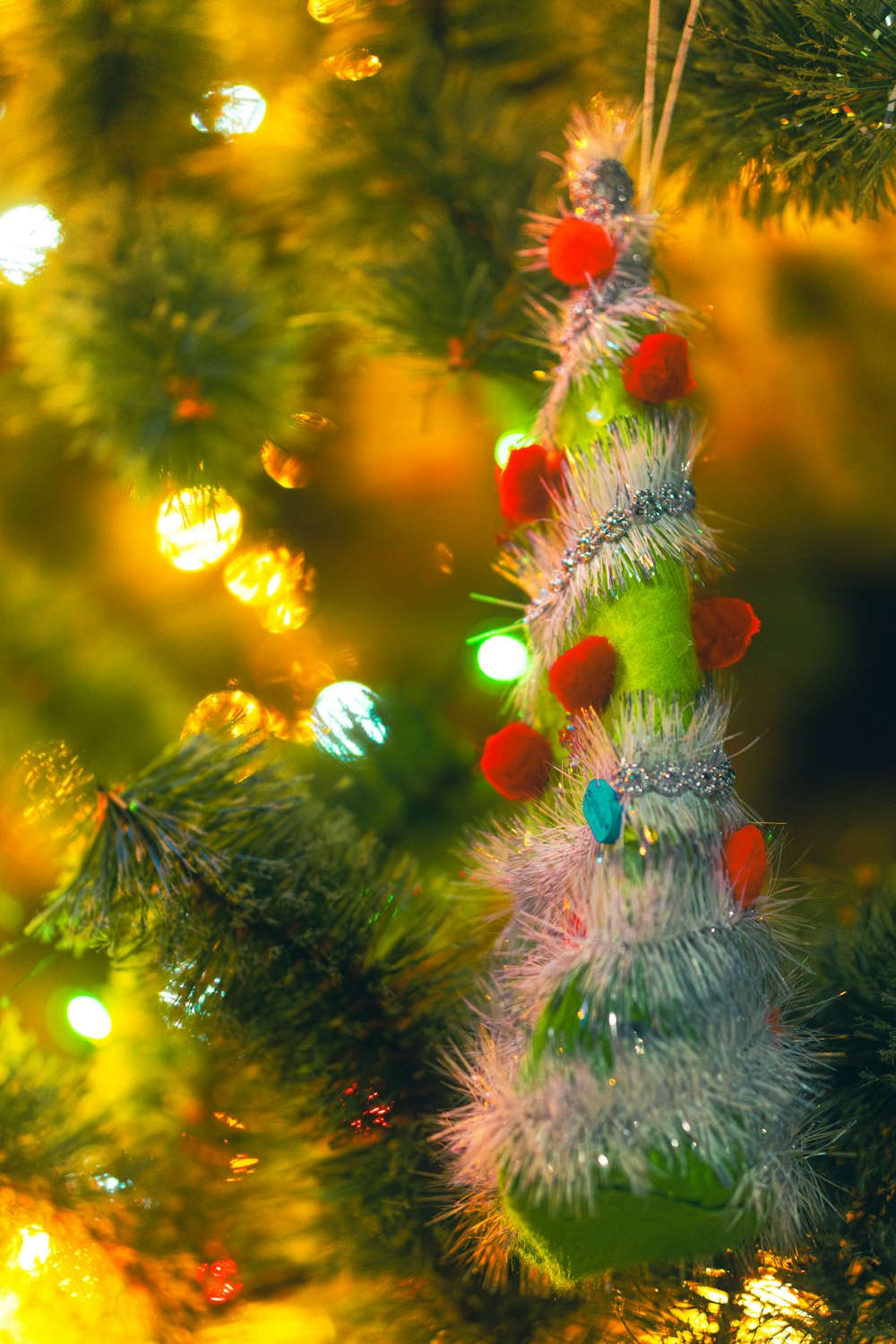 a close up of a christmas tree ornament