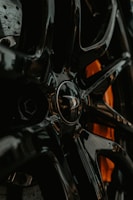 Close-up of a finely grooved brake disc reflecting light