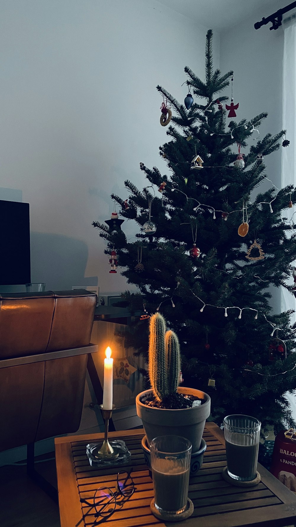a small christmas tree in a living room