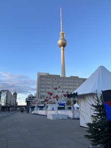 Public plaza with social WiFi access points and digital TV broadcasting setup.