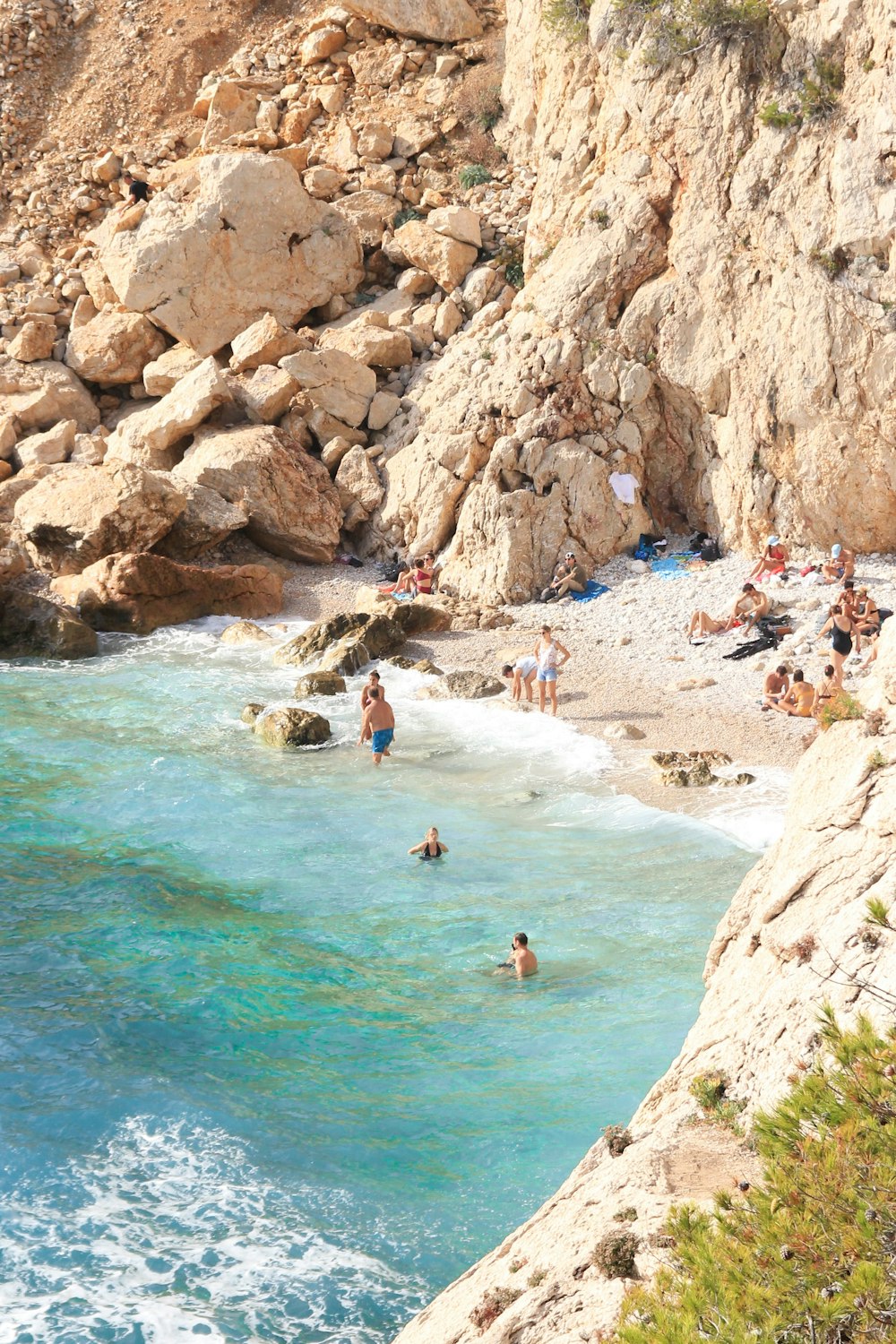 a group of people are swimming in the ocean