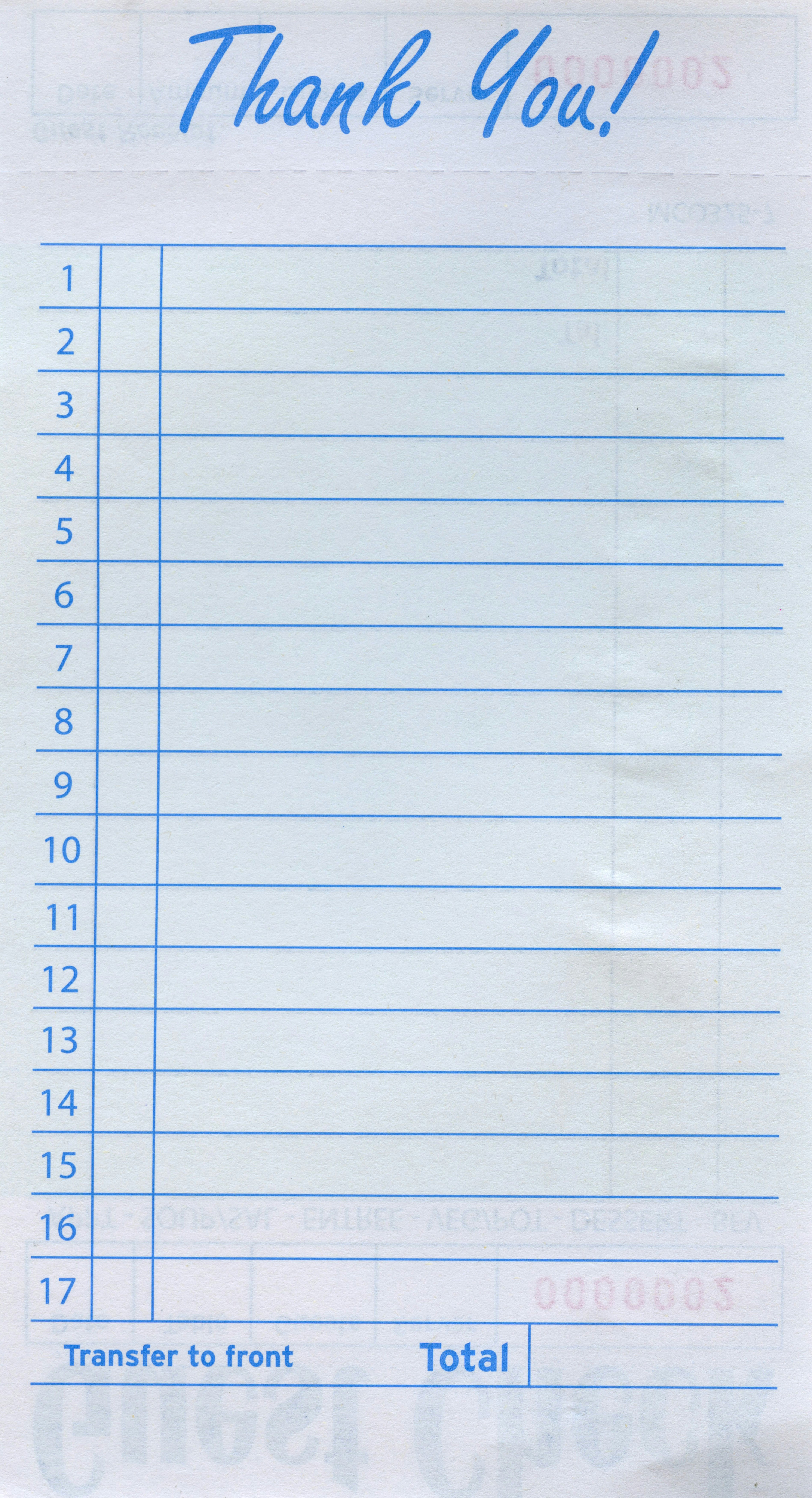 a blue and white thank you note with numbers