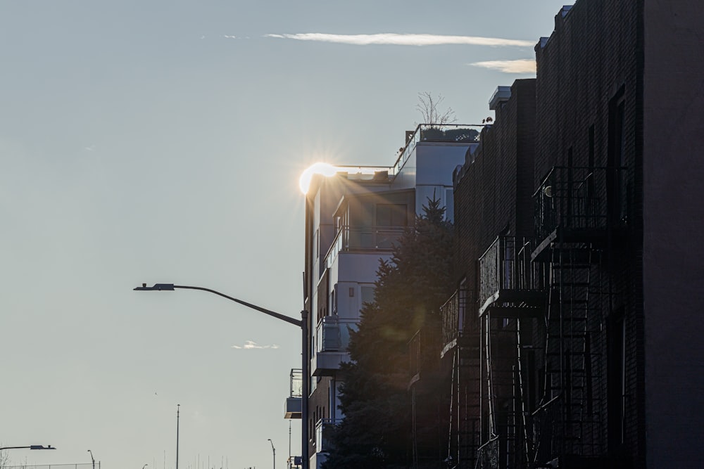 a street light in the middle of a city