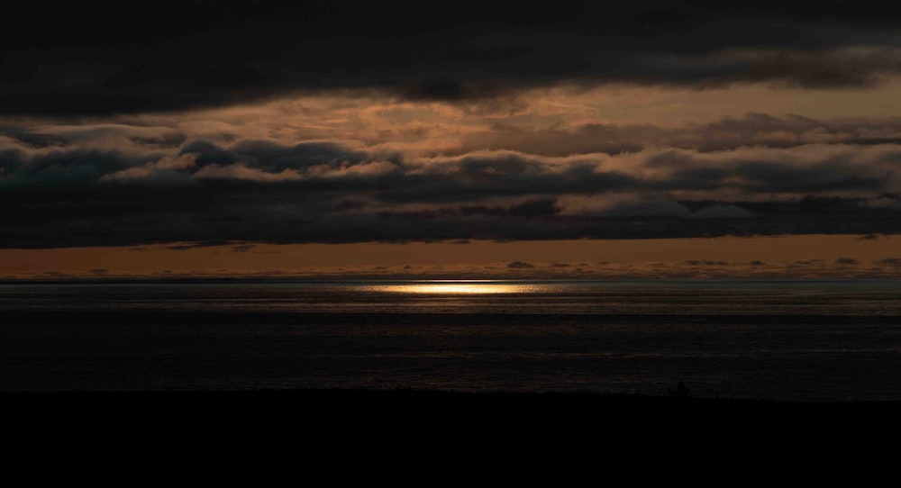 the sun is setting over the ocean on a cloudy day