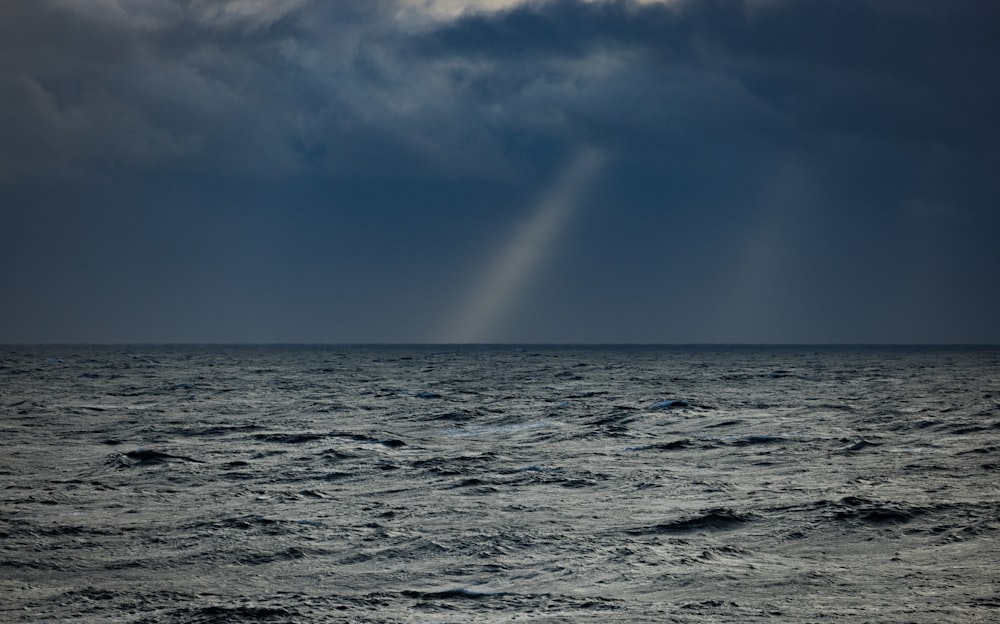 a large body of water under a cloudy sky