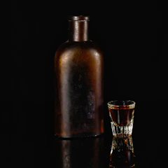 Minimalist shot of q’lyme vodka bottle with subtle reflections highlighting its contours.