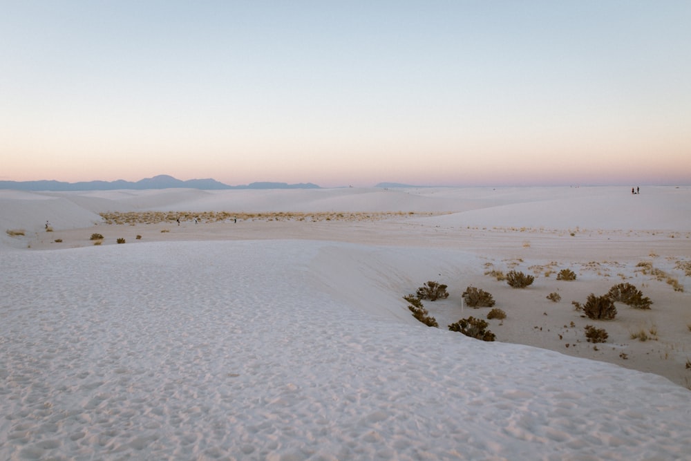 a desert landscape with sand dunes and mountains in the distance