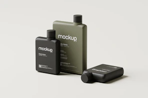 Creative flat lay showing various bottle sizes with vibrant event messages printed.