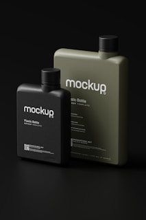 a bottle of liquid next to a container of liquid