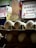 A stack of white eggs is arranged in a cardboard carton against a blurry urban backdrop with signage and buildings. The eggs are the focal point and are well-lit, while the background is out of focus.