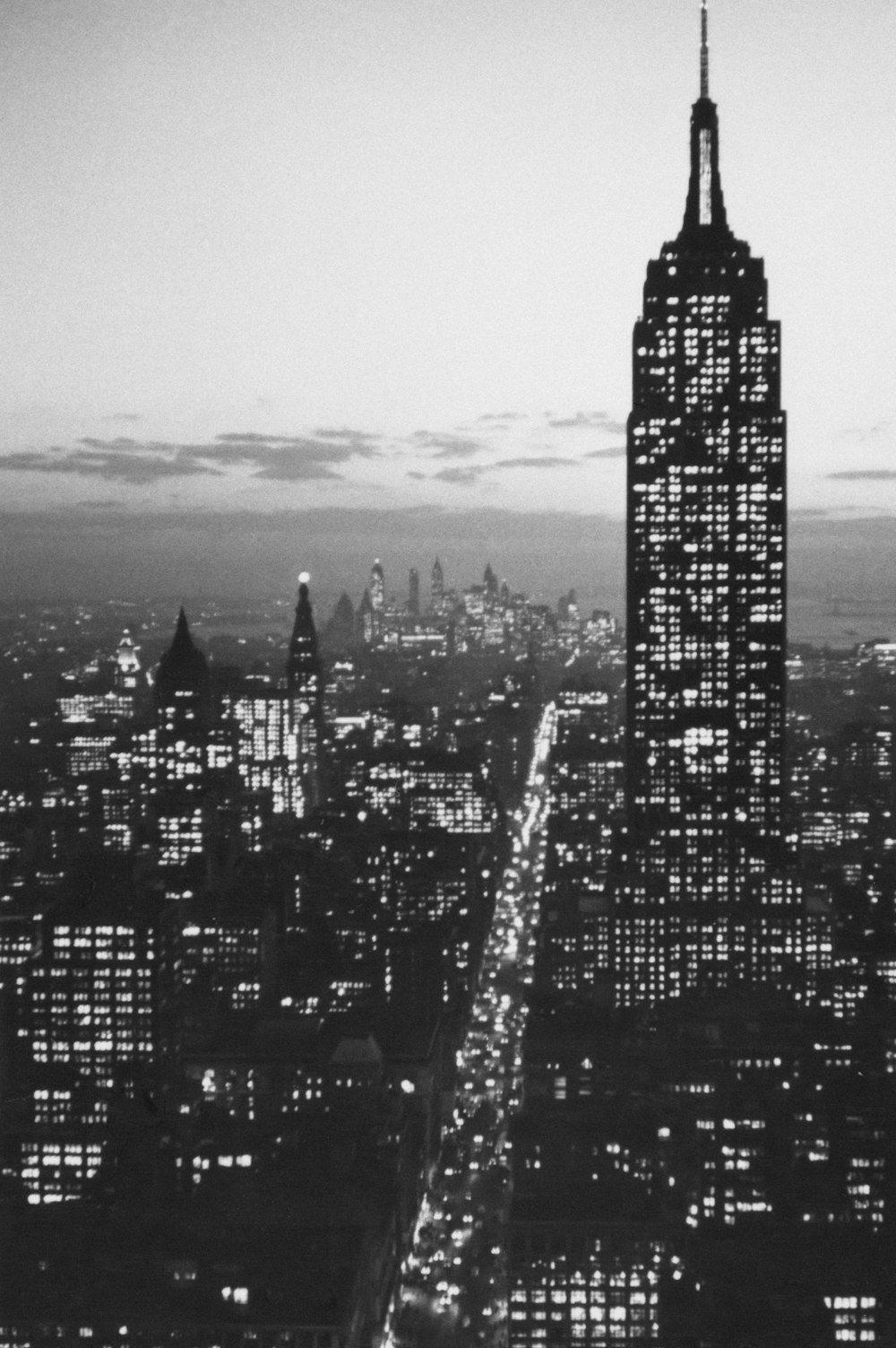 Bird's-eye view of Empire State Building at night, New York City