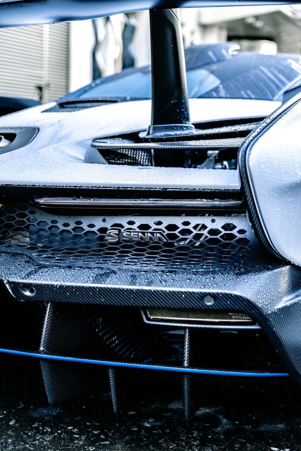 a close up of the front of a sports car