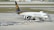 A UPS cargo airplane is parked on an airport tarmac with ground support equipment nearby. The plane is white with brown and gold detailing, featuring the logo and the words 'Worldwide Services' on its side. Several orange cones and cargo loading equipment are visible around the plane.
