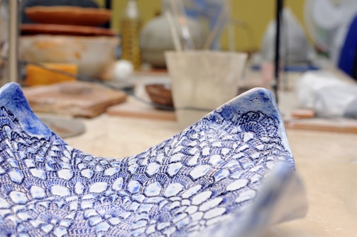 Close-up of a beautiful ceramic glaze with intricate patterns.