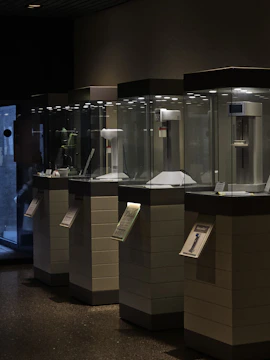 Virtual museum exhibit showing scientific instruments and displays