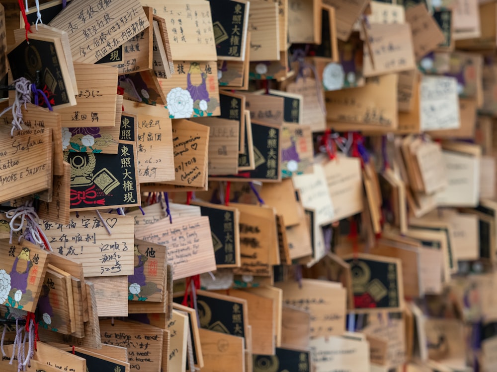 a wall covered in lots of different types of tags