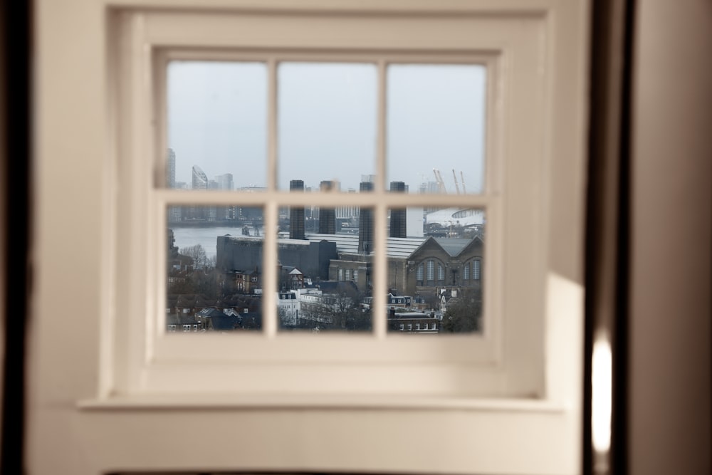 a view of a city through a window