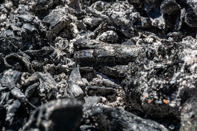 Close-up of rich black biochar pieces ready for agricultural use.