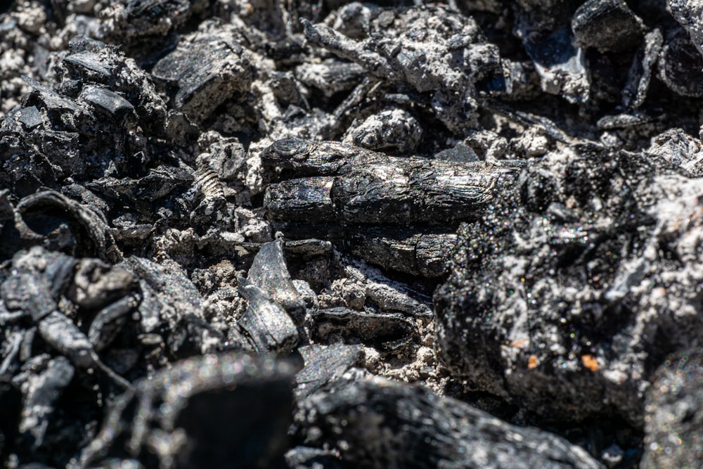 a close up of a pile of black coal