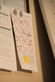 a couple of pieces of paper hanging on a wall