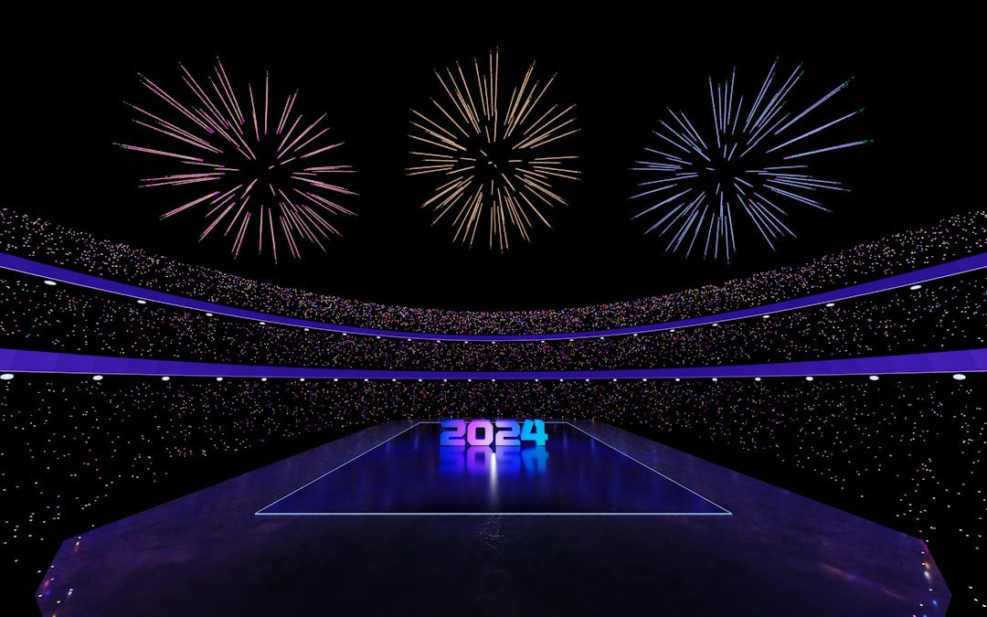 a tennis court is lit up with fireworks
