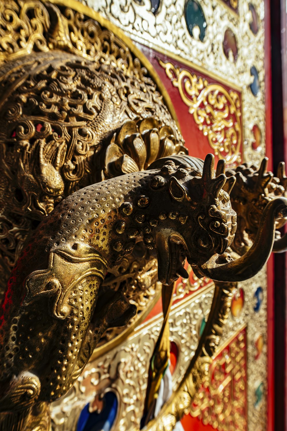 a close up of a metal object on a wall