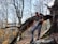 Hiker gripping bamboo trekking poles on a forest trail with autumn leaves.