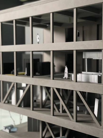 3D BIM model of a commercial building showing structural elements.