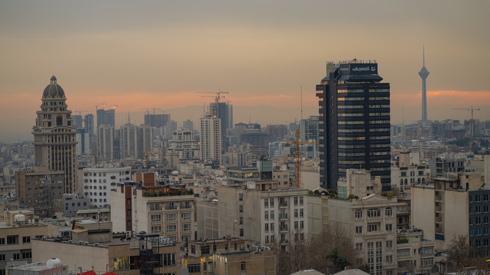 a view of a city with tall buildings