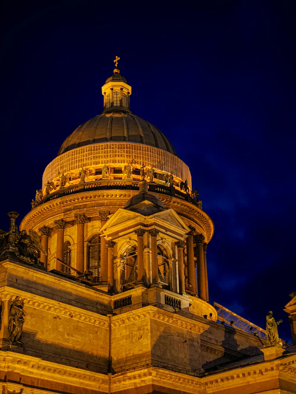 the dome of a building lit up at night