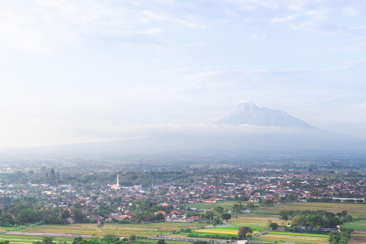 North Yogyakarta — view of the city with Mount Merapi volcano in the background