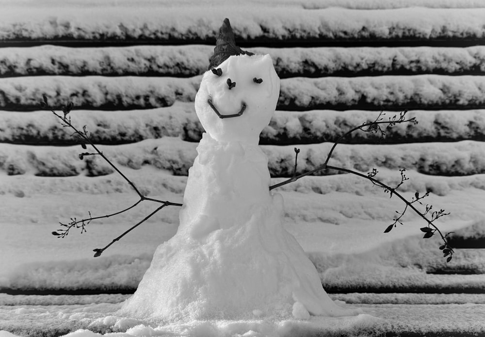 a snowman is standing in the snow