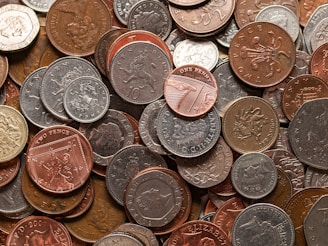 a pile of different types of coins