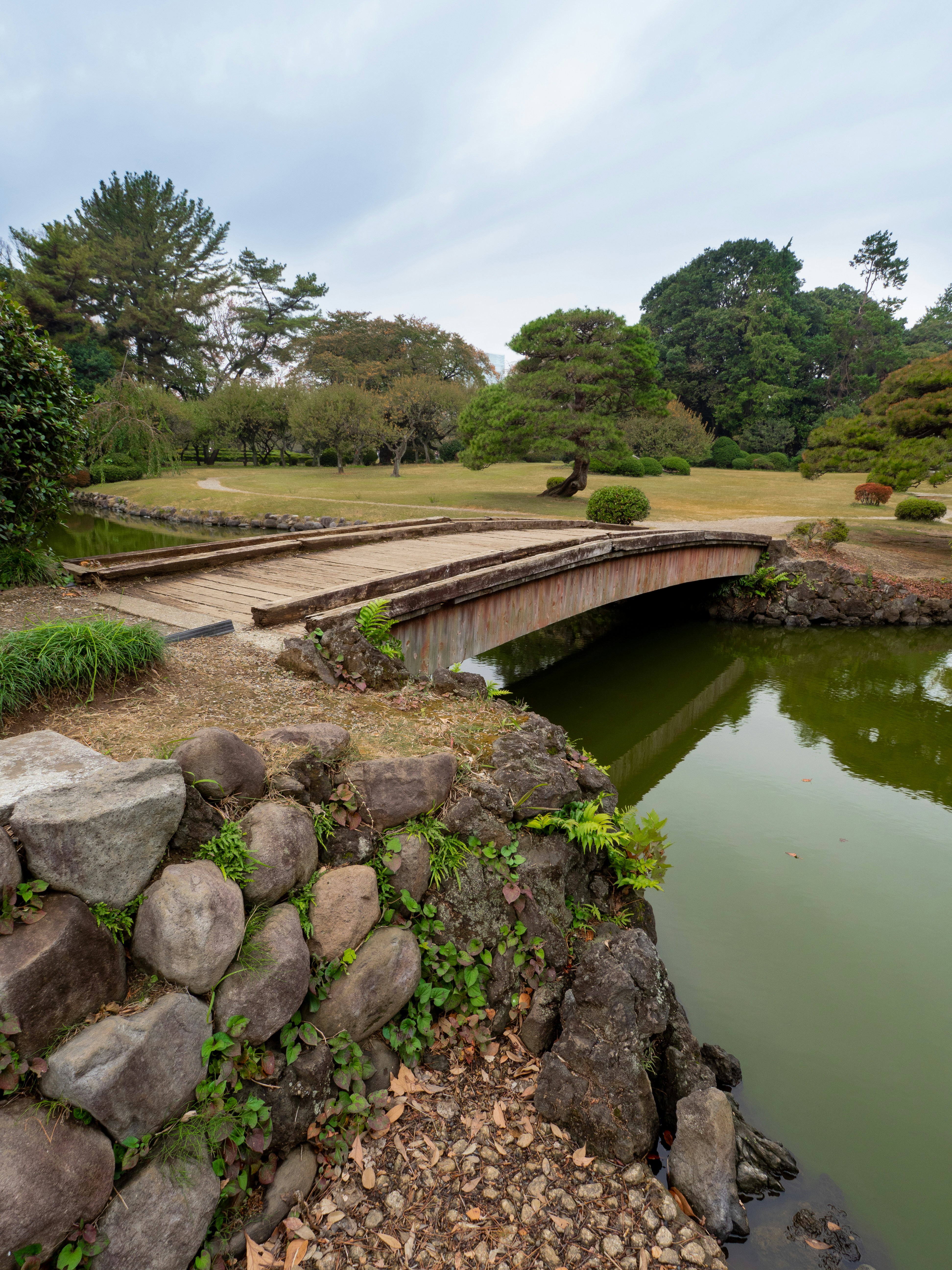 公園の小さな池に架かる石橋
