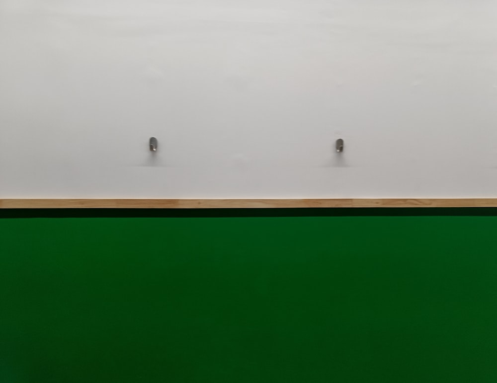 a green and white wall with two birds on it