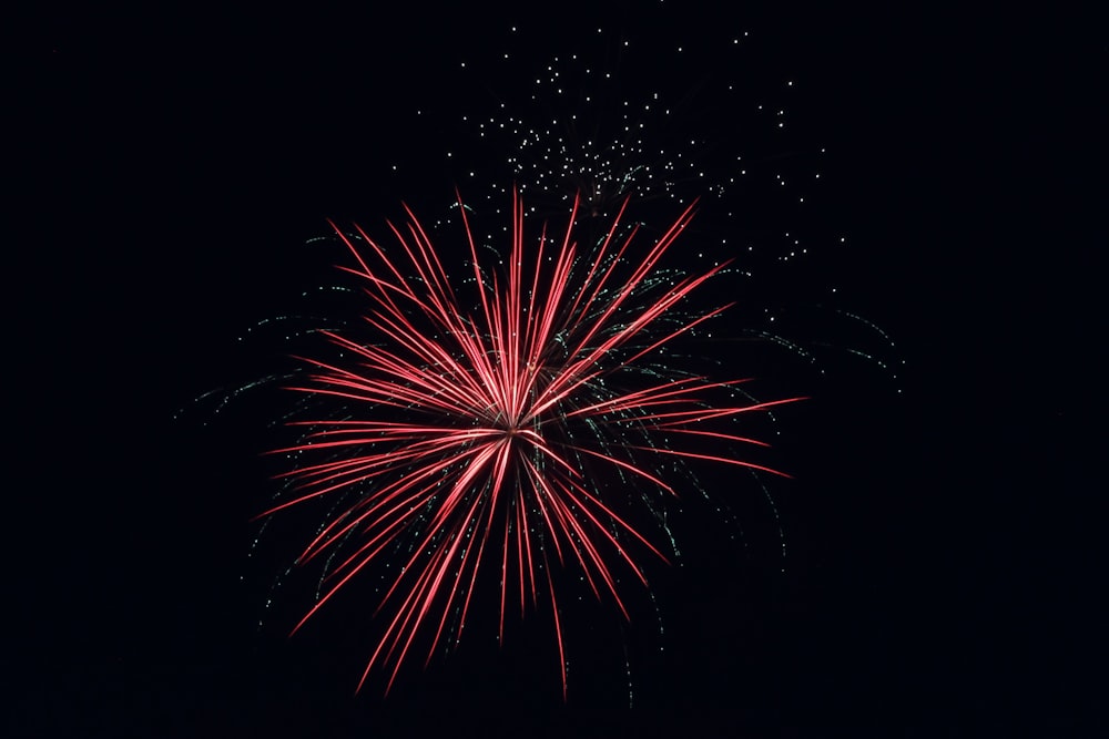 a red and white firework in the night sky