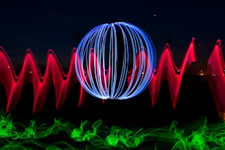 a colorful display of lights in the dark