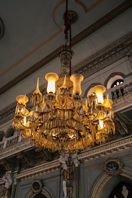 a chandelier hanging from the ceiling of a building