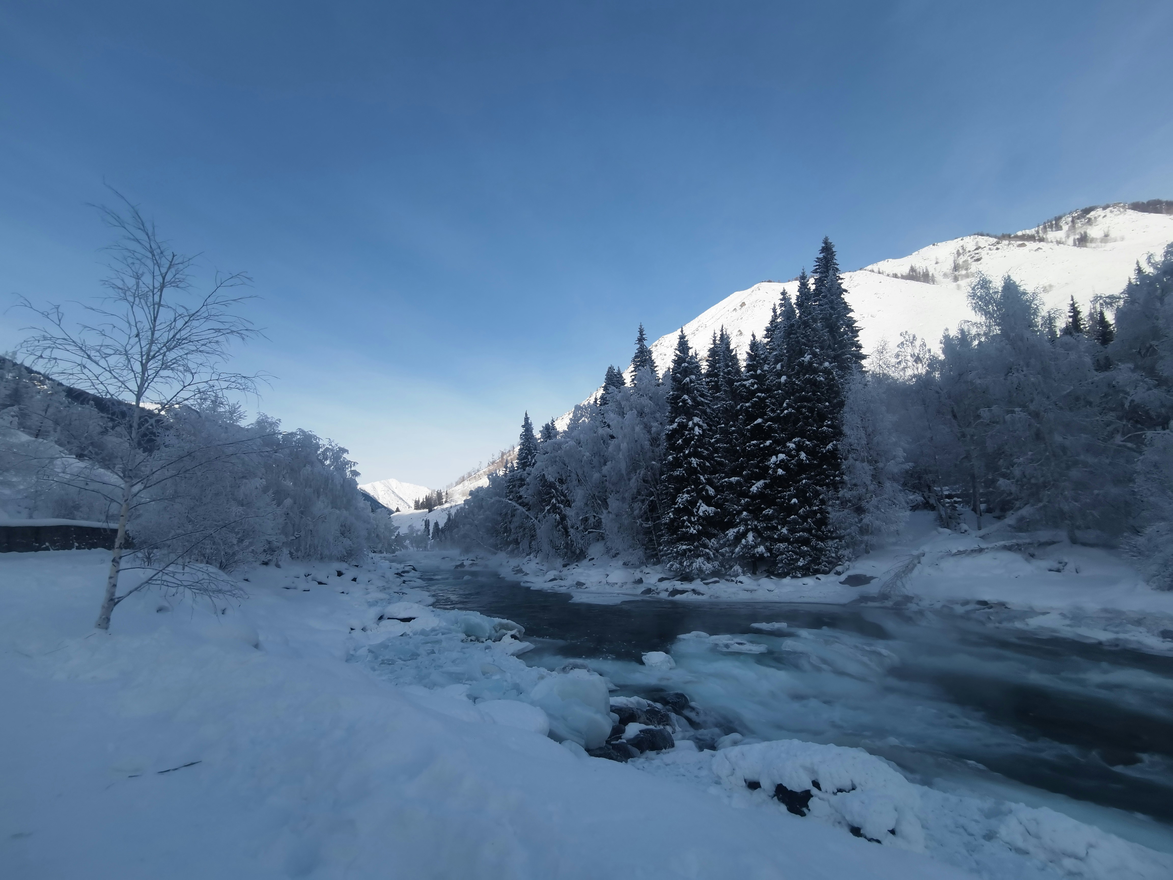 a river running through a snow covered forest