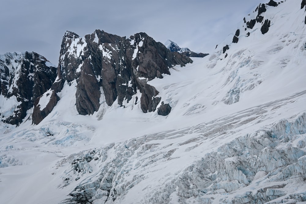 a large mountain covered in snow and ice