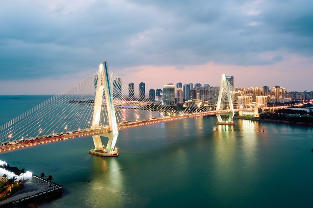 a large bridge spanning over a large body of water