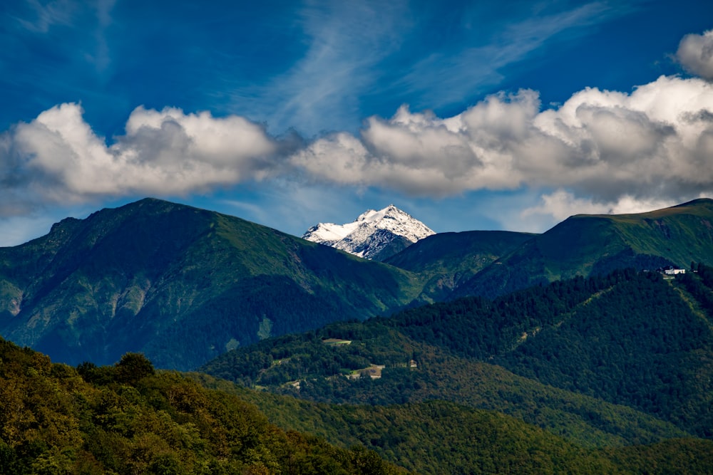 a view of a mountain range with clouds in the sky