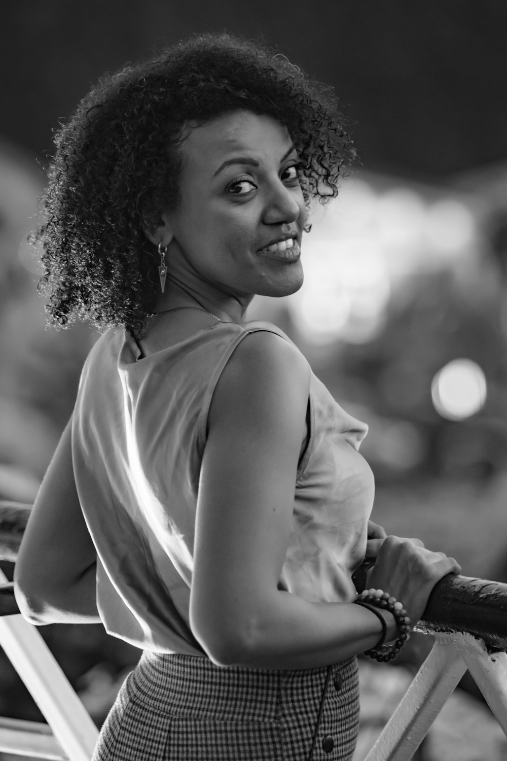 a black and white photo of a woman