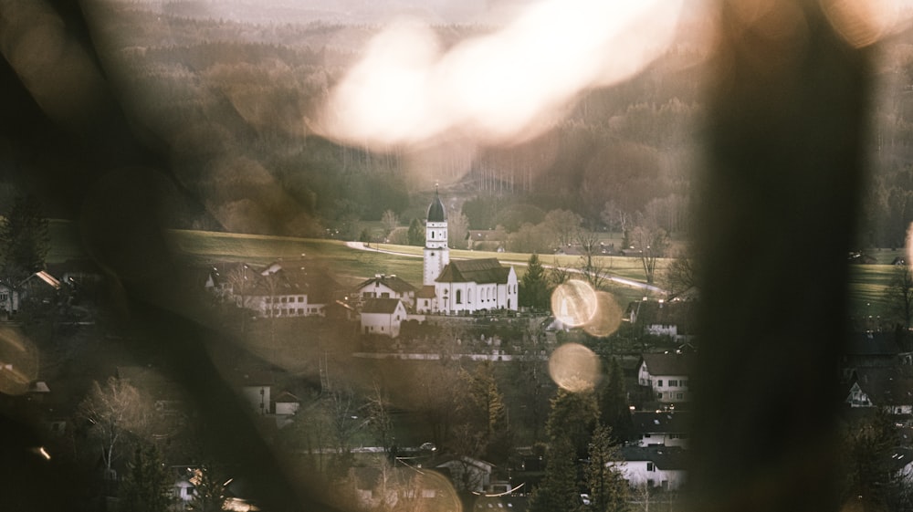 a view of a town through a window