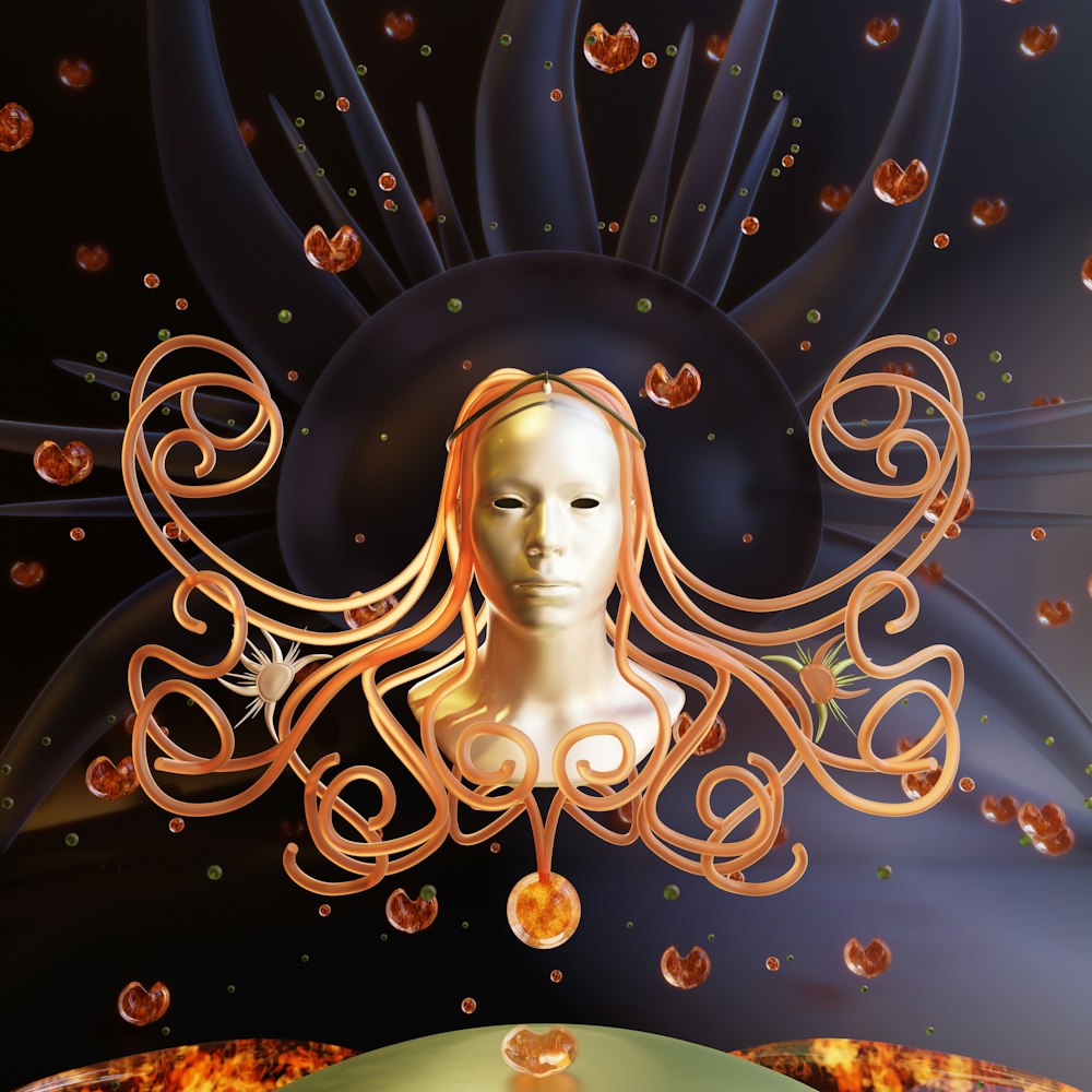 a digital painting of a woman's head surrounded by bubbles