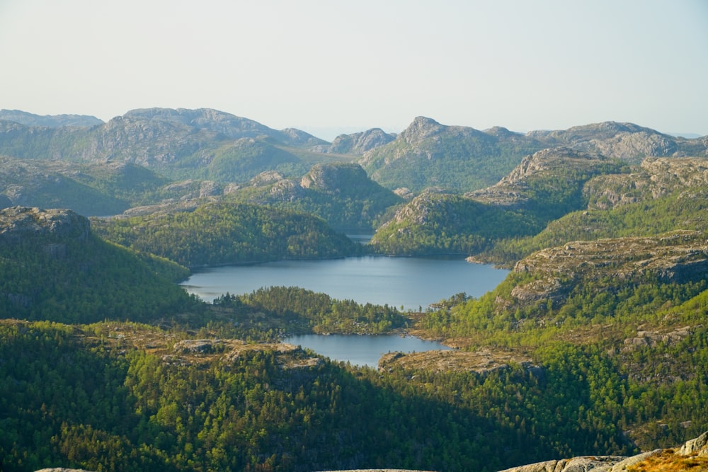 a view of a lake surrounded by mountains